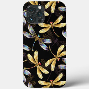 Funda Para iPhone 13 Pro Max Patrón continuo con libélulas doradas