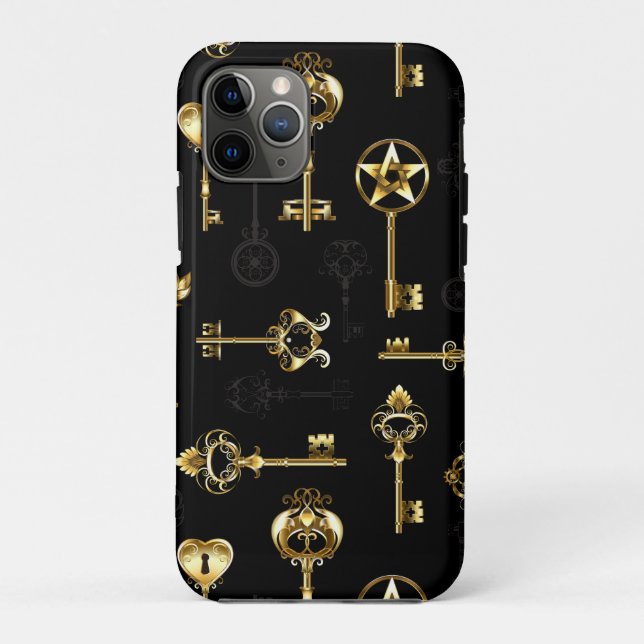 Funda De Case-Mate Para iPhone Patrón continuo con llaves doradas (Reverso)