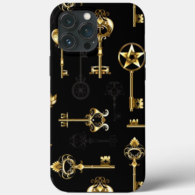Funda De Case-Mate Para iPhone Patrón continuo con llaves doradas (Reverso )