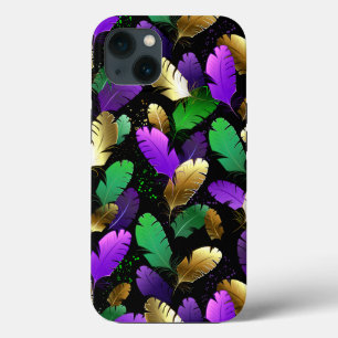 Funda Para iPhone 13 Patrón continuo con plumas de Mardi Gras