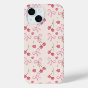 Funda Para iPhone 15 Patrón continuo coqueta de cereza rosa dibujado a 