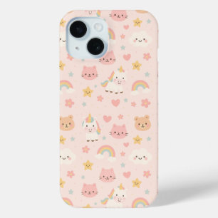 Funda Para iPhone 15 Patrón continuo de animal de arcoíris Kawaii Lin