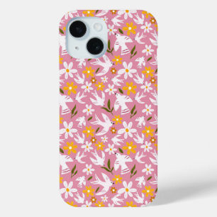 Funda Para iPhone 15 Patrón continuo de aves florales lindas