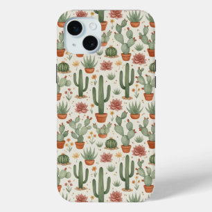 Funda Para iPhone 15 Mini Patrón continuo de cactus del desierto suculento
