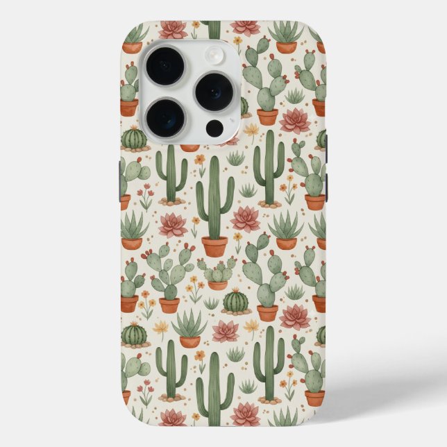 Funda De Case-Mate Para iPhone Patrón continuo de cactus suculentos del desierto (Reverso )