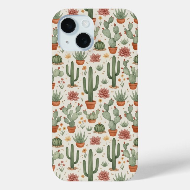 Funda De Case-Mate Para iPhone Patrón continuo de cactus suculentos del desierto (Reverso )