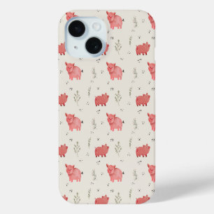 Funda Para iPhone 15 Patrón continuo de cerdos y flores en acuarela