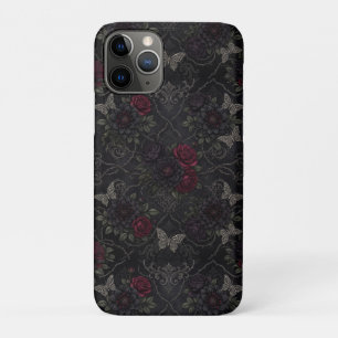 Funda Para iPhone 11 Pro Patrón continuo de Damasco Gótico Oscuro con Rosas