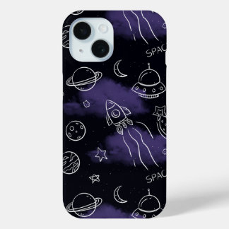 Funda Para iPhone 15 Patrón continuo de espacio exterior púrpura capric