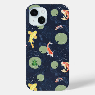 Funda Para iPhone 15 Patrón continuo de estanque de peces koi acuarela
