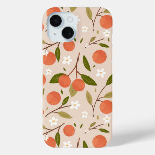 Funda Para iPhone 15 Patrón continuo de flor de naranja dibujada a mano