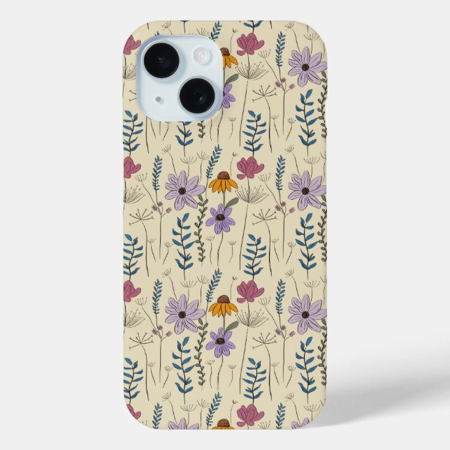 Funda De Case-Mate Para iPhone Patrón continuo de flores silvestres caprichosas (Reverso )
