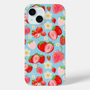 Funda Para iPhone 15 Patrón continuo de fresa en acuarela linda