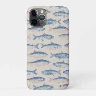 Funda Para iPhone 11 Pro Patrón continuo de peces dibujados a mano vintage