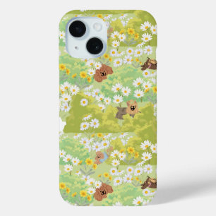 Funda Para iPhone 15 Patrón continuo de perros lindos con flores de mar