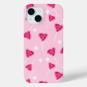 Funda Para iPhone 15 Patrón continuo de piruleta de corazón rosa lindo