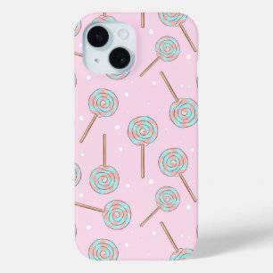 Funda Para iPhone 15 Patrón continuo de piruleta pastel rosa lindo