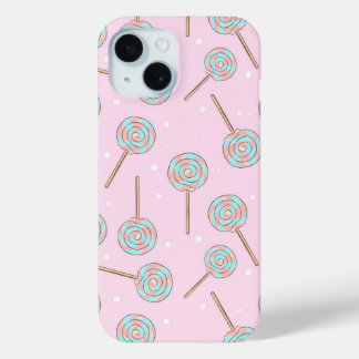 Funda Para iPhone 15 Patrón continuo de piruleta pastel rosa lindo