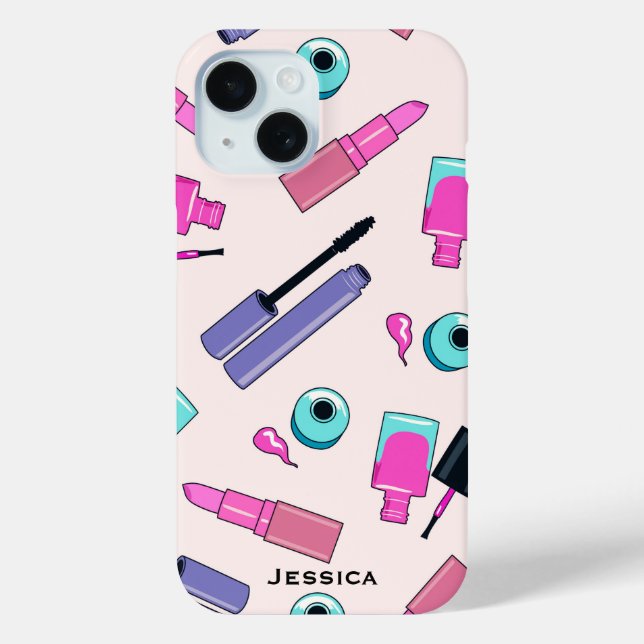 Funda De Case-Mate Para iPhone Patrón cosmético de maquillaje púrpura rosa person (Reverso )