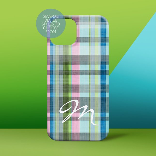 Funda De Case-Mate Para iPhone Patrón cuadrado con monograma (Personalized Phone Case)