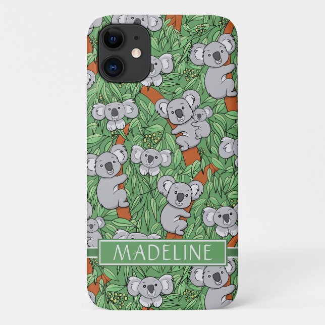 Funda De Case-Mate Para iPhone Patrón Cute Koala Personalizado Verde (Reverso)