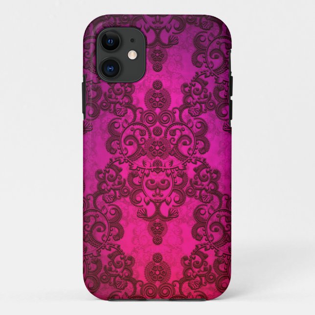 Funda De Case-Mate Para iPhone Patrón Damask Rosa Profundo Brillante (Reverso)