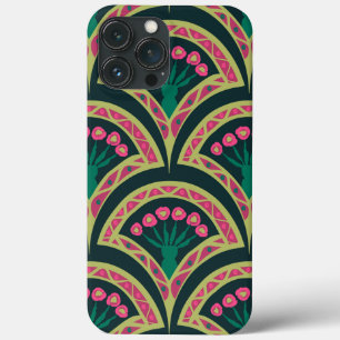 Funda Para iPhone 13 Pro Max Patrón de abanico floral rosa y verde