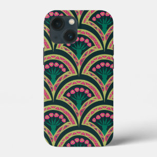 Funda Para iPhone 13 Mini Patrón de abanico floral rosa y verde