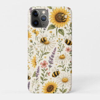 Funda Para iPhone 11 Pro Patrón de abeja y flores silvestres lindas