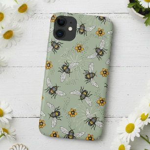 Funda Para iPhone 11 Patrón de abejas y flores verdes sabrosas