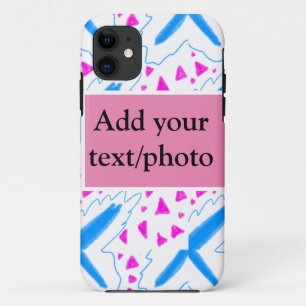 Funda Para iPhone 11 Patrón de acuarela azul rosa agregar texto de nomb