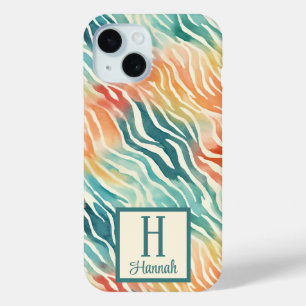 Funda Para iPhone 15 Patrón de acuarela color monogramado personalizado