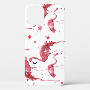 Funda Para iPhone 12 Patrón de acuarela de flamenco, diseño vibrante.