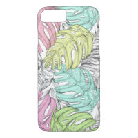 Patrón de acuarela de hojas de monstera pastel tro