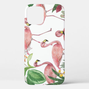 Funda Para iPhone 12 Patrón de acuarela de hojas tropicales de flamengo