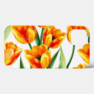 Funda Para iPhone 13 Patrón de acuarela de tulipanes vibrantes en amari