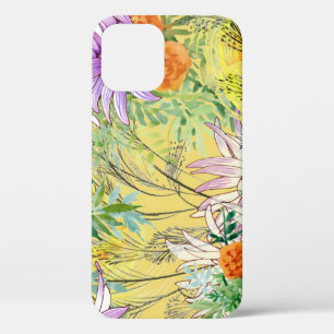 Funda Para iPhone 12 Patrón de acuarela floral de fondo amarillo