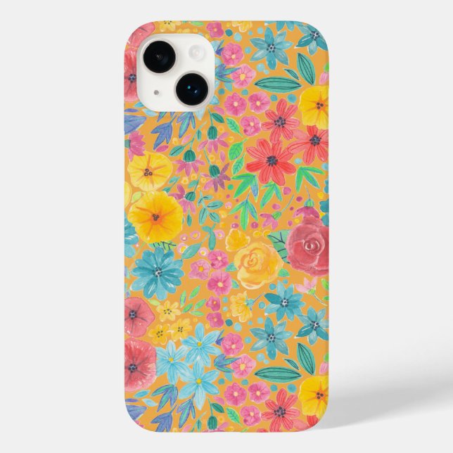 Funda De Case-Mate Para iPhone Patrón de acuarela floral en amarillo (Reverso )