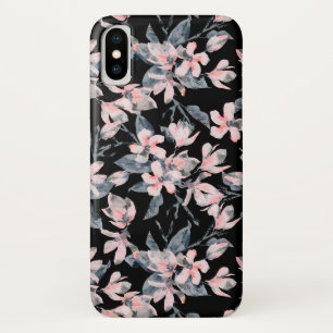 Funda Para iPhone X Patrón de acuarela floral rosa y gris