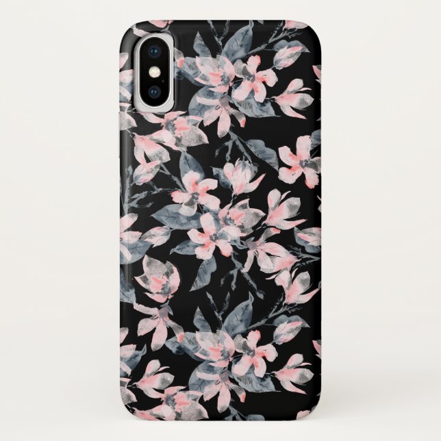 Funda De Case-Mate Para iPhone Patrón de acuarela floral rosa y gris (Reverso)