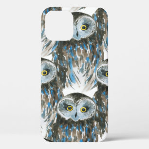 Funda Para iPhone 12 Patrón de acuarela sin foco con búho grande