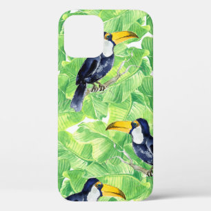 Funda Para iPhone 12 Patrón de acuarela sin foco con toucan en verde l
