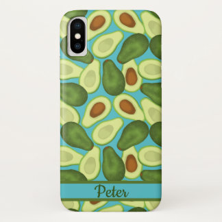 Funda Para iPhone X Patrón de aguacates con nombre personalizado