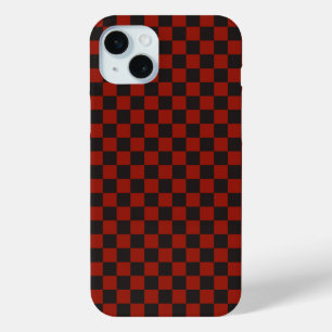 Funda Para iPhone 15 Mini Patrón de ajedrez negro y rojo profundo
