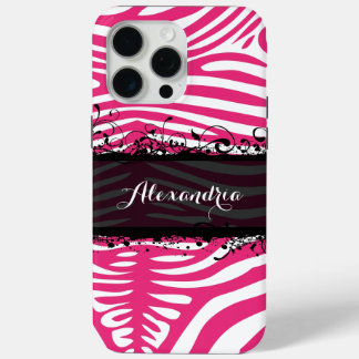 Funda Para iPhone 15 Pro Max Patrón de amantes de cebra rosa y negro