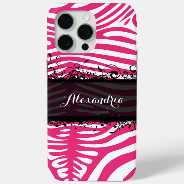 Funda De Case-Mate Para iPhone Patrón de amantes de cebra rosa y negro (Reverso )