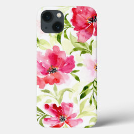 Funda Para iPhone 13 Patrón de amapola floral rosada tropical