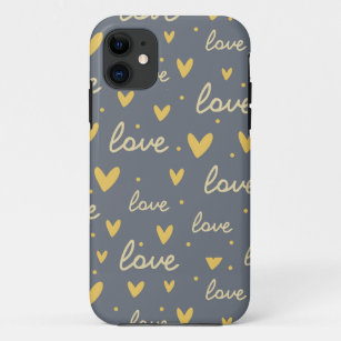 Funda Para iPhone 11 Patrón de amor cardíaco dorado Doodle