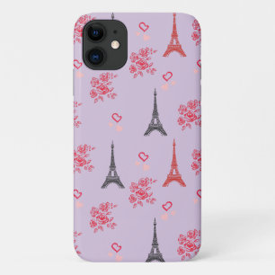 Funda Para iPhone 11 Patrón de amor de París: Torre Eiffel y rosas sin 