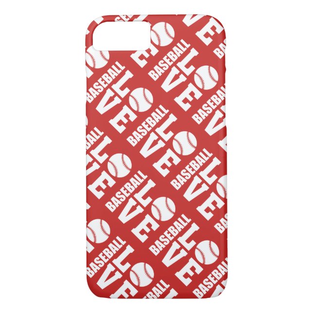 Funda De Case-Mate Para iPhone Patrón de amor del béisbol rojo (Reverso)